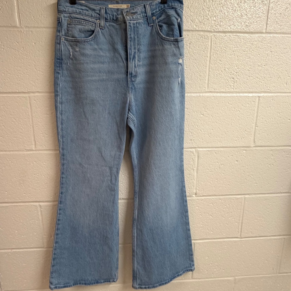 Levis Womens 70s Flare Jeans 29 Light Wash High Rise Distressed Denim Bell
